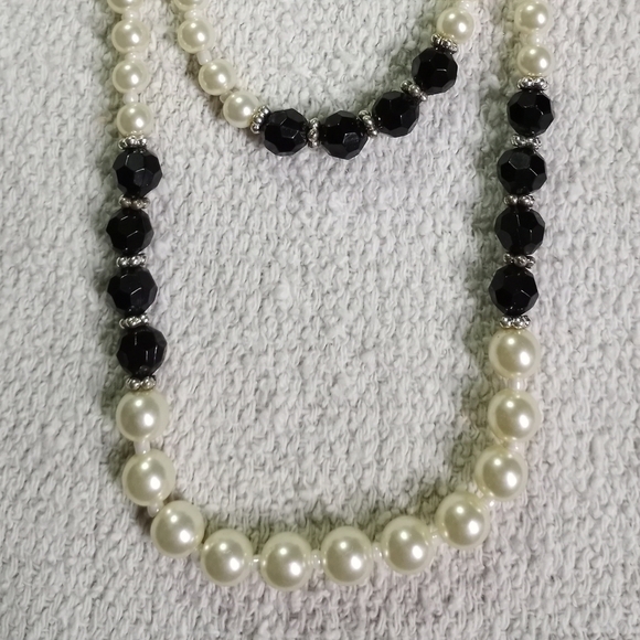 Nrt faux pearl black faceted beads necklace - Picture 2 of 7